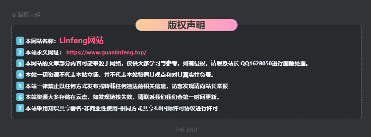 文章页底部版权声明美化教程-Linfeng网站